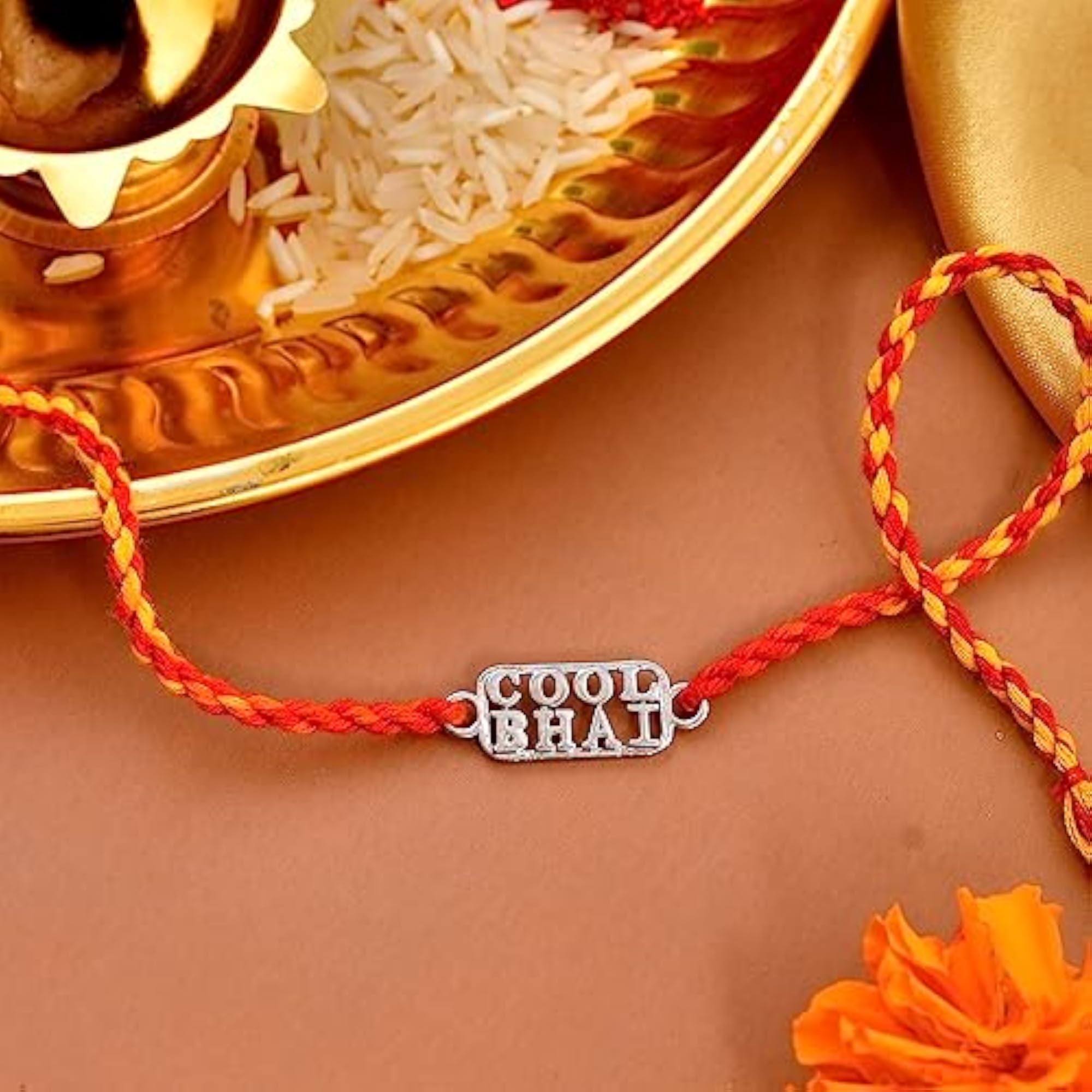 925 Silver Bhai Thread Rakhi with Roli Chawal Pack